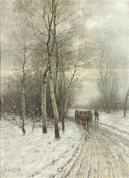 Winterlandschaft Mit Einem Pferdefuhrwerk Oil Painting by Johann II Jungblut