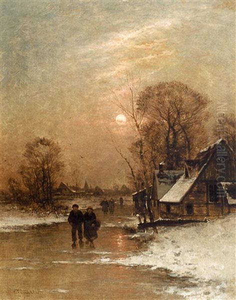 Walking Home From The Village Oil Painting by Johann II Jungblut