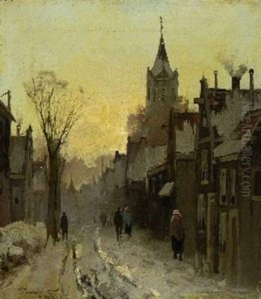 Strasenszene In Winterlicher Kleinstadt Oil Painting by Johann II Jungblut