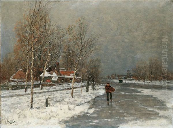 Winterlandschaft Mit Eislaufern Oil Painting by Johann II Jungblut