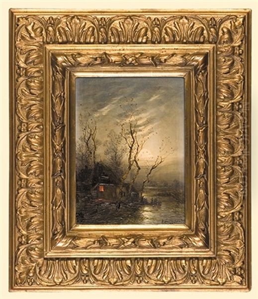 Hut By The Water At Night Oil Painting by Johann II Jungblut