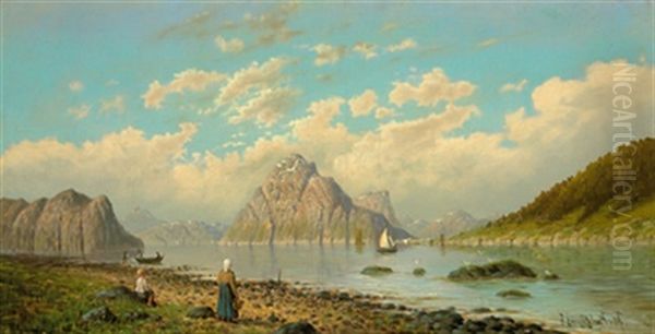 Eine Fjordlandschaft Oil Painting by Johann II Jungblut
