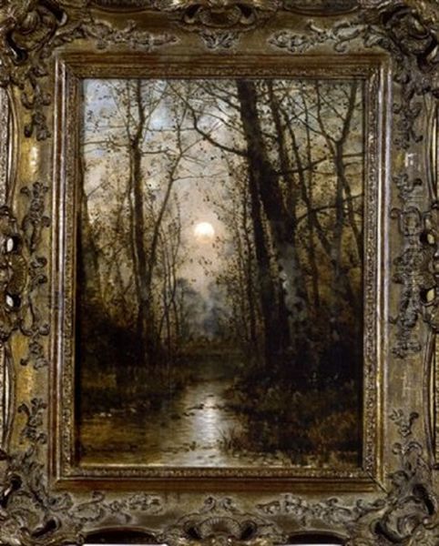 The Moon Over The Wood Oil Painting by Johann II Jungblut