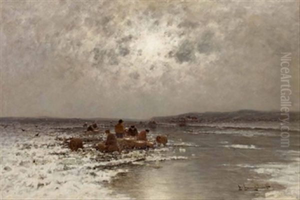 Eisfischer Bei Vollmondnacht Oil Painting by Johann II Jungblut