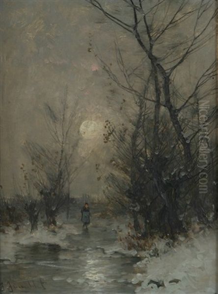 Moonlit Scene Oil Painting by Johann II Jungblut
