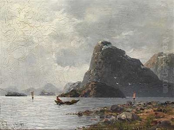 Fjordparti Med Robad Og Sejlskibe Oil Painting by Johann II Jungblut