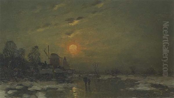 Holl. Winterlandschaft Oil Painting by Johann II Jungblut