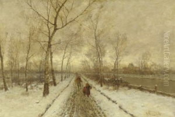 Winterlandschaft Mit Bauern Auf Dem Weg Am Kanal Oil Painting by Johann II Jungblut