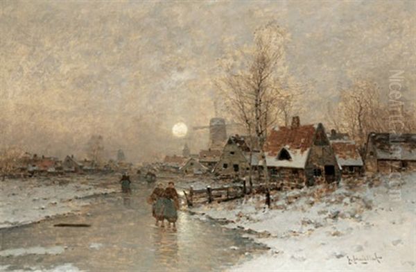 Hollandisches Fischerdorf Oil Painting by Johann II Jungblut