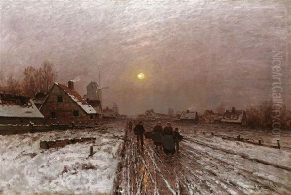 Winterabend Oil Painting by Johann II Jungblut