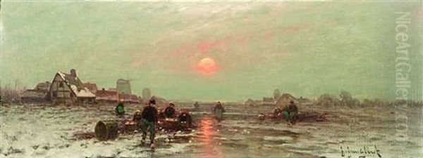 Abendsonne Uber Einer Winterlandschaft Mit Bauern Oil Painting by Johann II Jungblut