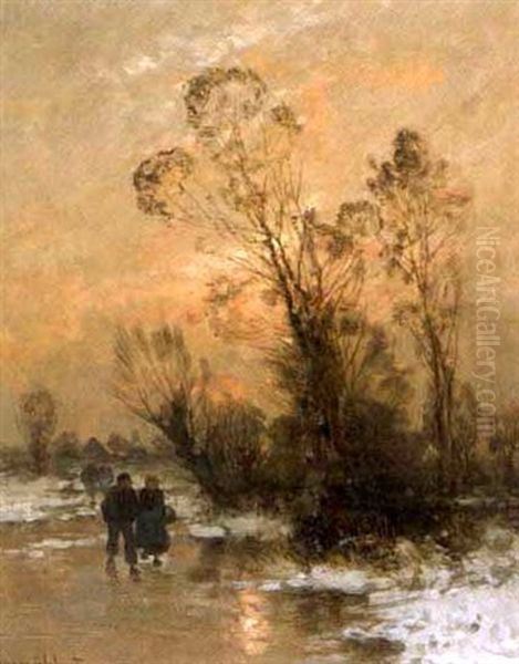 Paysage D'hiver Avec Patineurs Oil Painting by Johann II Jungblut