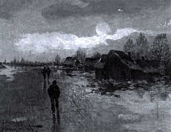 Winterlandschaft Mit Spaziergangern Auf Zugefrorenem Flus Oil Painting by Johann II Jungblut