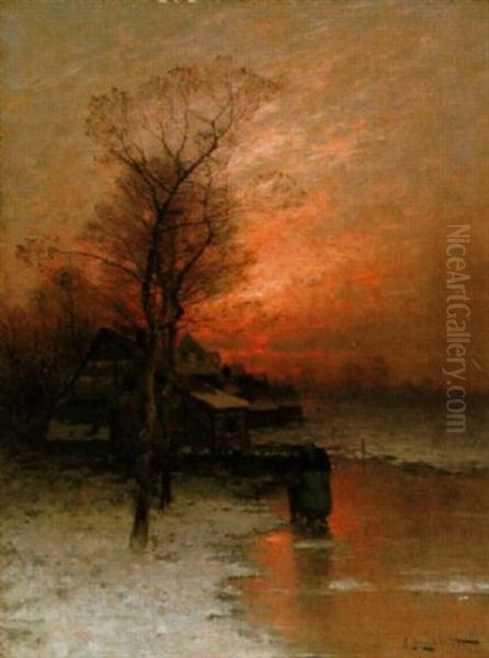 Winterabend Auf Dem Eis Oil Painting by Johann II Jungblut