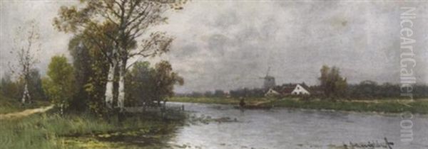 Herbstliche Niederrheinlandschaft Mit Angler Auf Einem Kanal Oil Painting by Johann II Jungblut