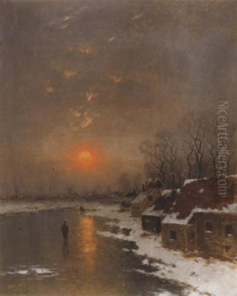 Abendsonne Uber Einem Vereisten Fluslauf Oil Painting by Johann II Jungblut