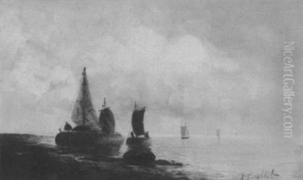 Segelboote An Der Kuste Oil Painting by Johann II Jungblut