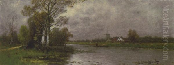Fluslandschaft Mit Muhle Oil Painting by Johann II Jungblut