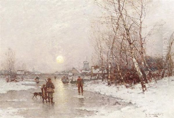 Heimkehrende Jager Auf Einem Zugefrorenen See Oil Painting by Johann II Jungblut