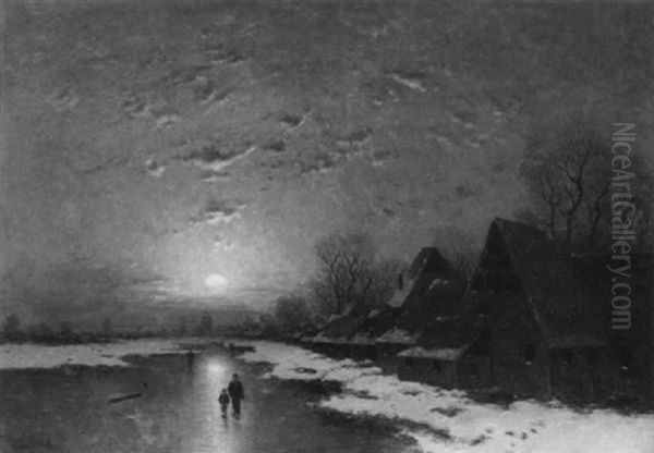 Abendliche Winterlandschaft Oil Painting by Johann II Jungblut