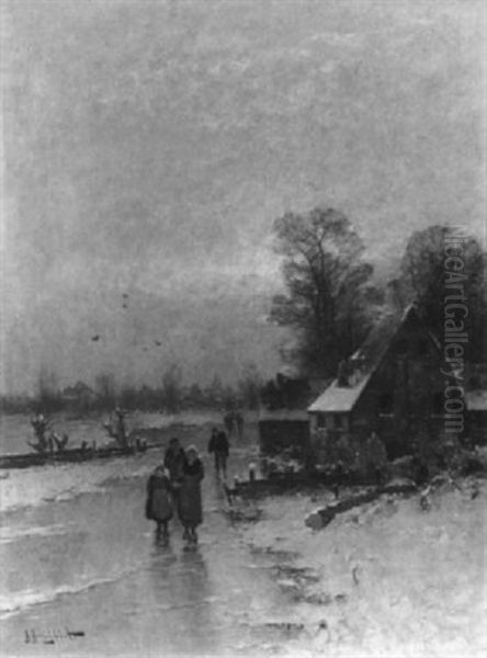 Winterabend Am Niederrhein Oil Painting by Johann II Jungblut