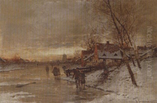 Hollandische Winterlandschaft Oil Painting by Johann II Jungblut