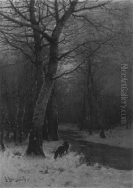 Verschneiter Wald Mit Einem Schnurenden Fuchs Oil Painting by Johann II Jungblut