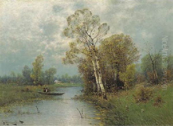 Birches In Autumn Oil Painting by Johann II Jungblut