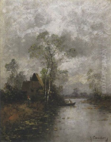Herbstliche Fluslandschaft Oil Painting by Johann II Jungblut