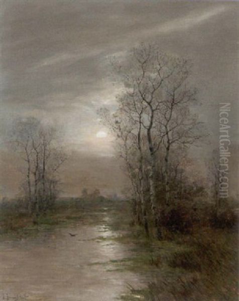 Abendstimmung Mit Birken Am Wasser Oil Painting by Johann II Jungblut