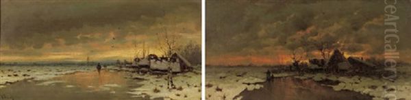Winter: Sunrise Oil Painting by Johann II Jungblut