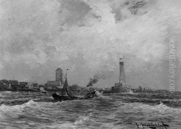 Hafeneinfahrt Mit Blick Auf Eine Stadt Oil Painting by Johann II Jungblut