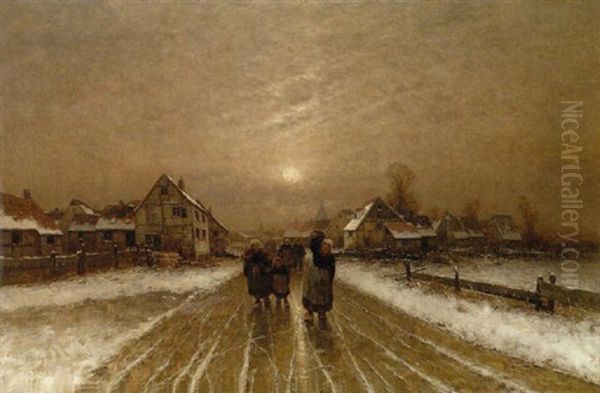 Winterliche Dorflandschaft Oil Painting by Johann II Jungblut