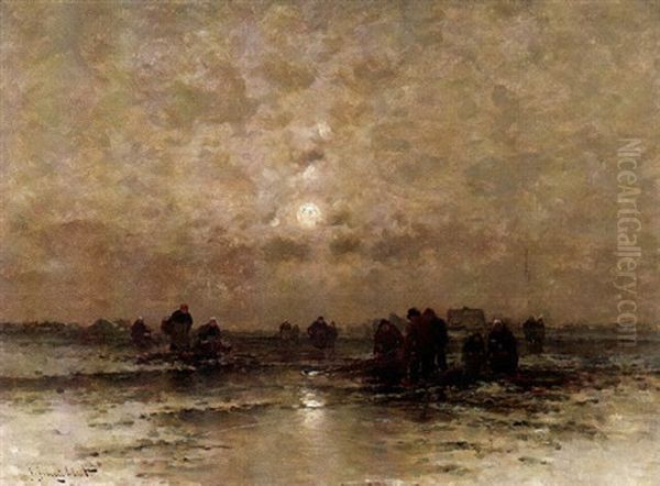 Winteraband Mit Eisfischern Oil Painting by Johann II Jungblut