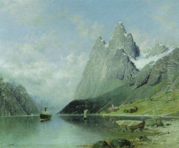 Norwegischer Fjord Oil Painting by Johann II Jungblut
