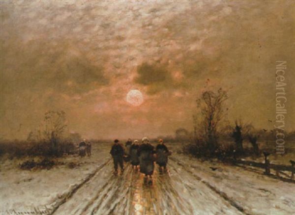 Kvallssol Med Vandrare Oil Painting by Johann II Jungblut