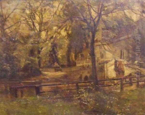 Great Blakenham Near Ipswich Old Mill Oil Painting by Walter D. Batley