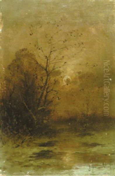 Herbstlandschaft Bei Sonnenuntergang Oil Painting by Johann II Jungblut