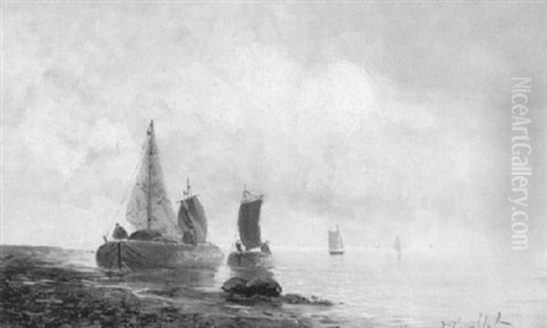 Anlandende Fischerboote Am Hollandischen Strand Oil Painting by Johann II Jungblut