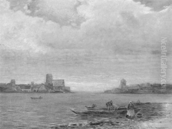 Fischer Am Strande Einer Hollandischen Hafenstadt Oil Painting by Johann II Jungblut