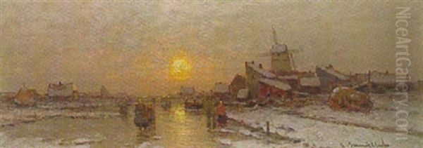 Hollandische Winterlandschaft Oil Painting by Johann II Jungblut