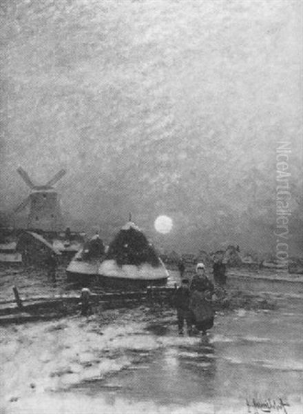 Hollandische Landschaft An Einem Winterabend Oil Painting by Johann II Jungblut