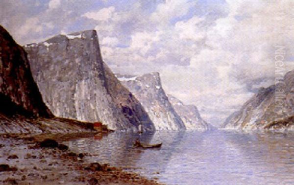 Boating On A Norwegian Fjord Oil Painting by Johann II Jungblut