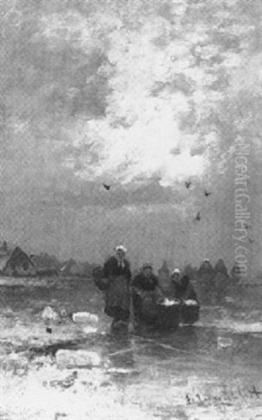 Wascherinnen Auf Dem Eis Oil Painting by Johann II Jungblut