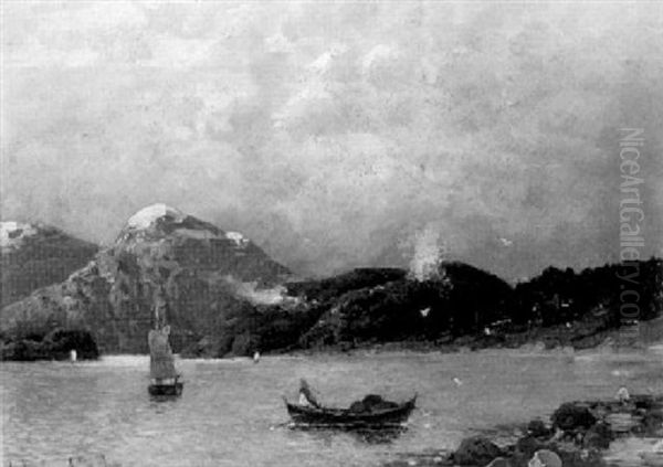 Norwegische Fjordlandschaft Mit Fischerbooten Oil Painting by Johann II Jungblut