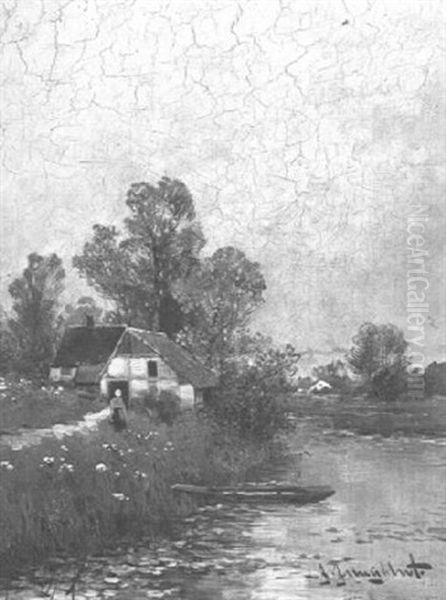 Uferlandschaft Oil Painting by Johann II Jungblut