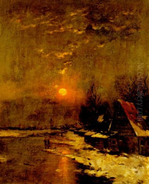 Hollandische Winterlandschaft Im Abendlicht Oil Painting by Johann II Jungblut