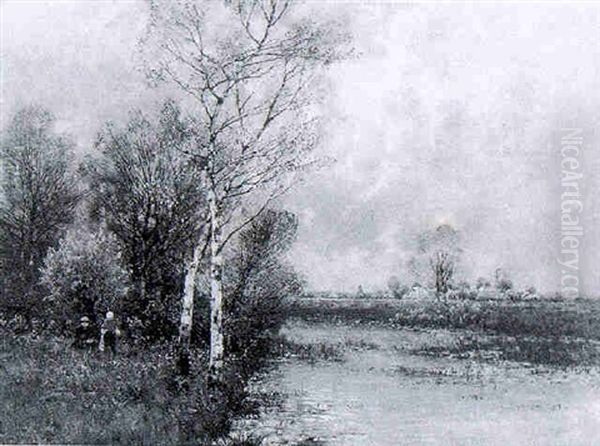 An Extensive River Landscape With Two Women With Baskets Oil Painting by Johann II Jungblut