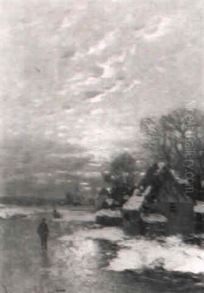 Winterlandschaft Bei Abendstimmung Oil Painting by Johann II Jungblut