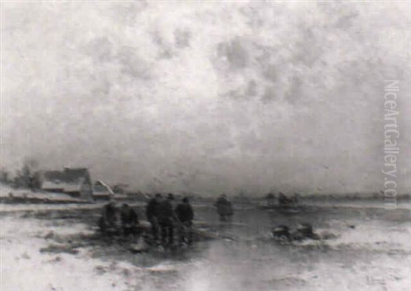 Hollandische Eis-fischer Beim Einholen Des Netzes Oil Painting by Johann II Jungblut